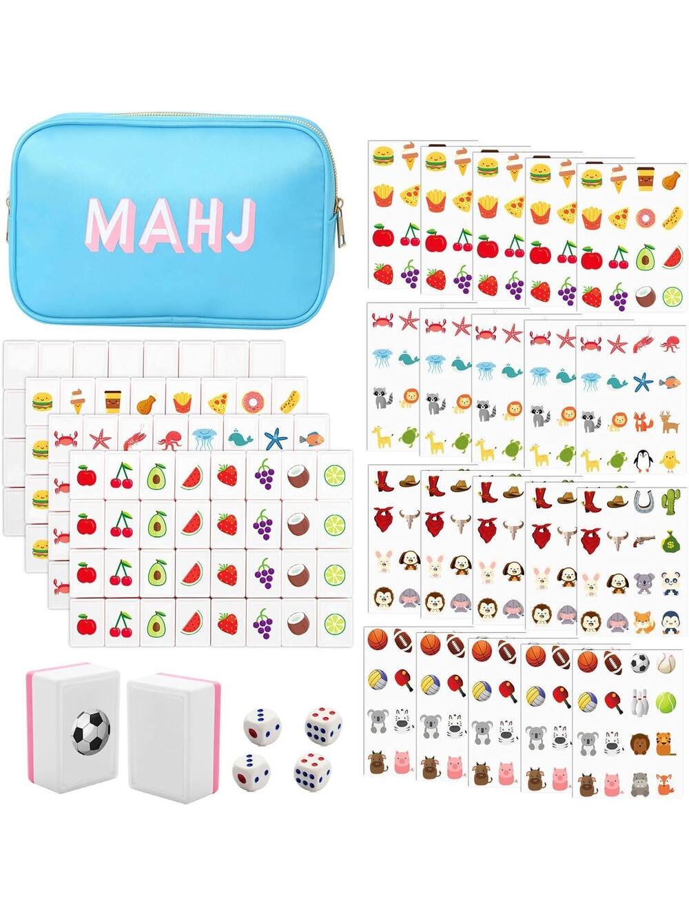 American Mahjong Game Set - 128 Blank Pink Tiles with Travel Case, Portable